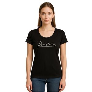 Demetrios Black Rhinestone Logo Tee Size S